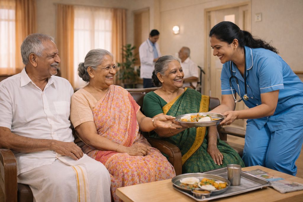 Elderly residents enjoying companionship at John Bosco Care Home